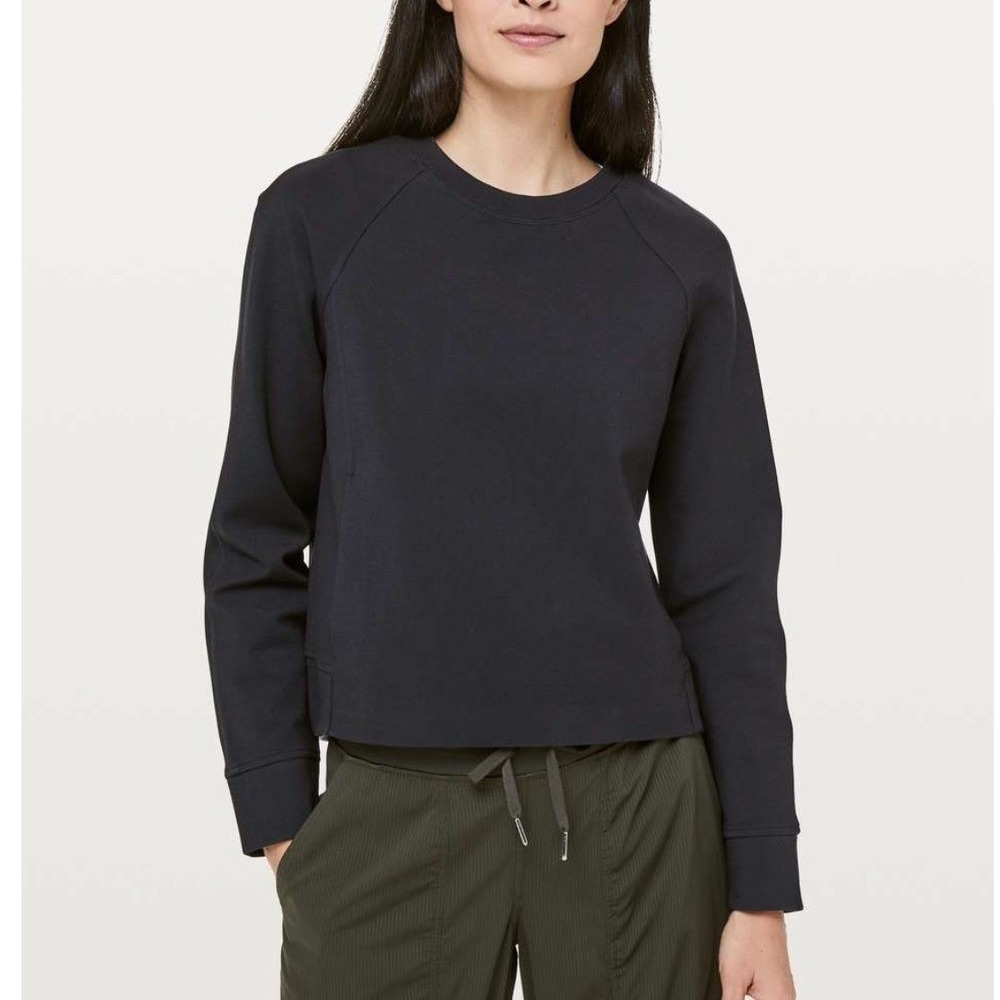 Lululemon On Track Crew Sweatshirt Size 8 Black Pullover Athleisure Sporty